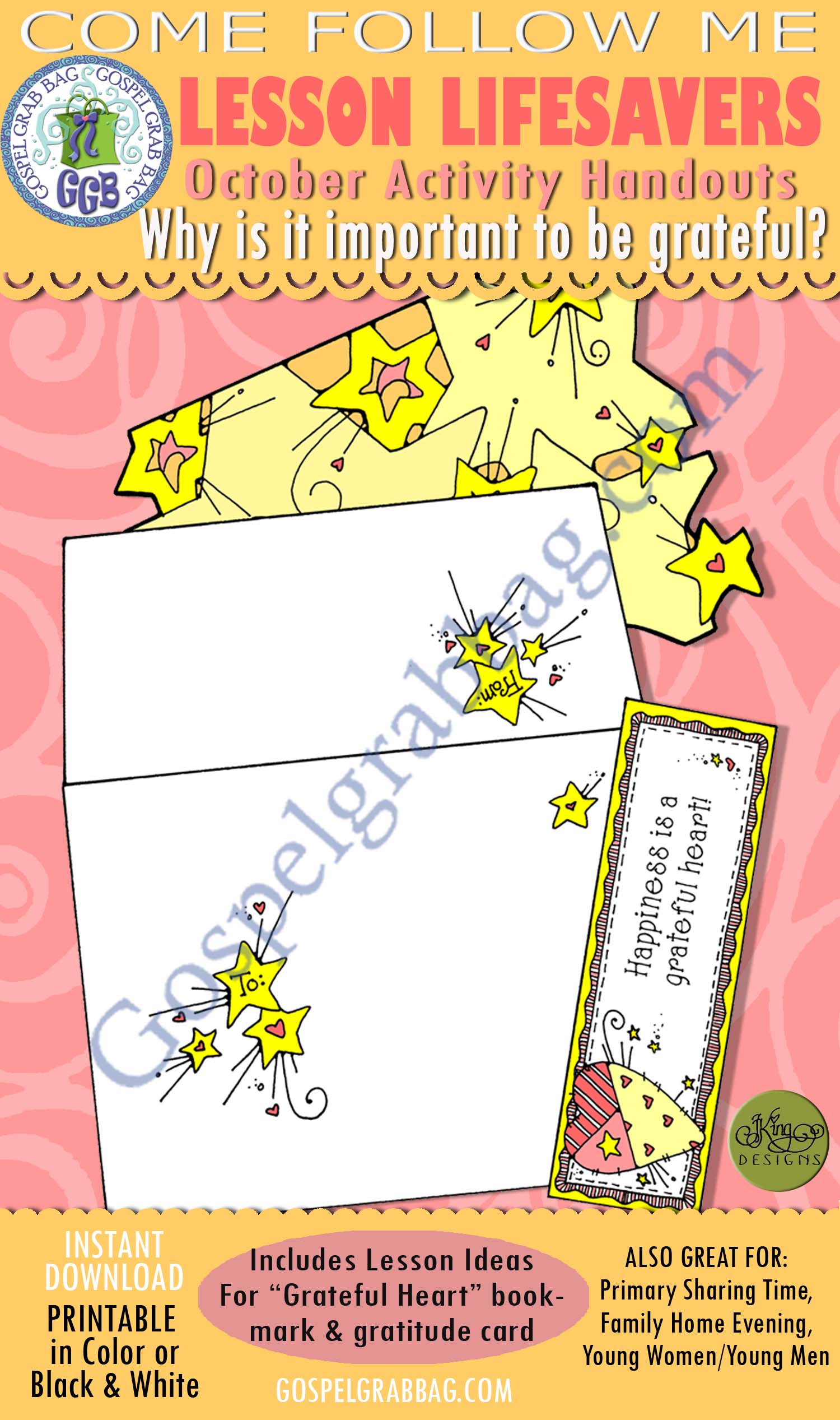 Gratitude LDS Lesson Activity Grateful Heart bookmark