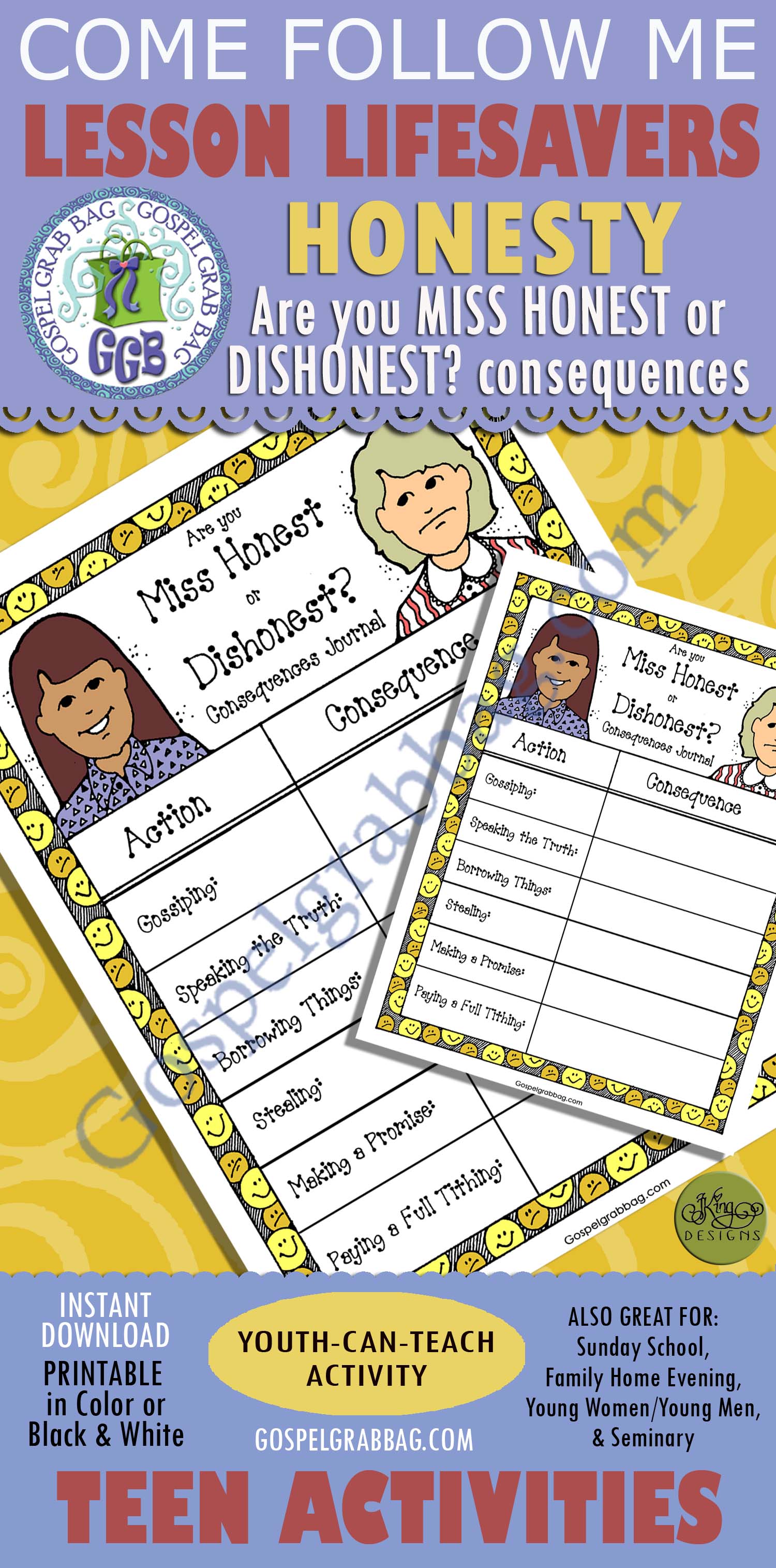 Commandments - Honesty: LDS Lesson Activity - Miss Honest or Dishonest ...