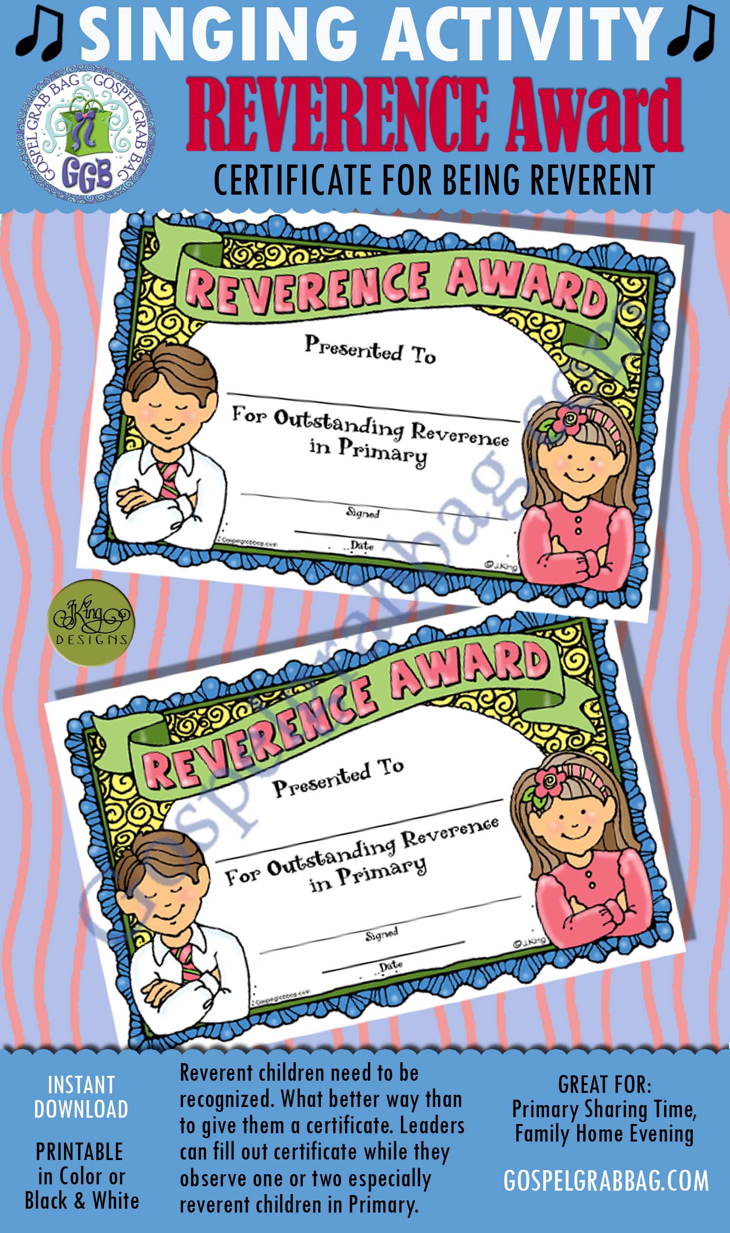 Reverence: LDS Lesson Activity - Reverence Award certificate, Primary