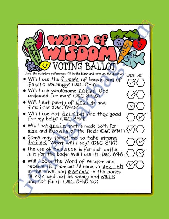 Word Of Wisdom Activity Word Of Wisdom Voting Ballot Doctrine And Covenants Primary Lesson 24 The School Of The Prophets And The Word Of Wisdom Gospel Grab Bag
