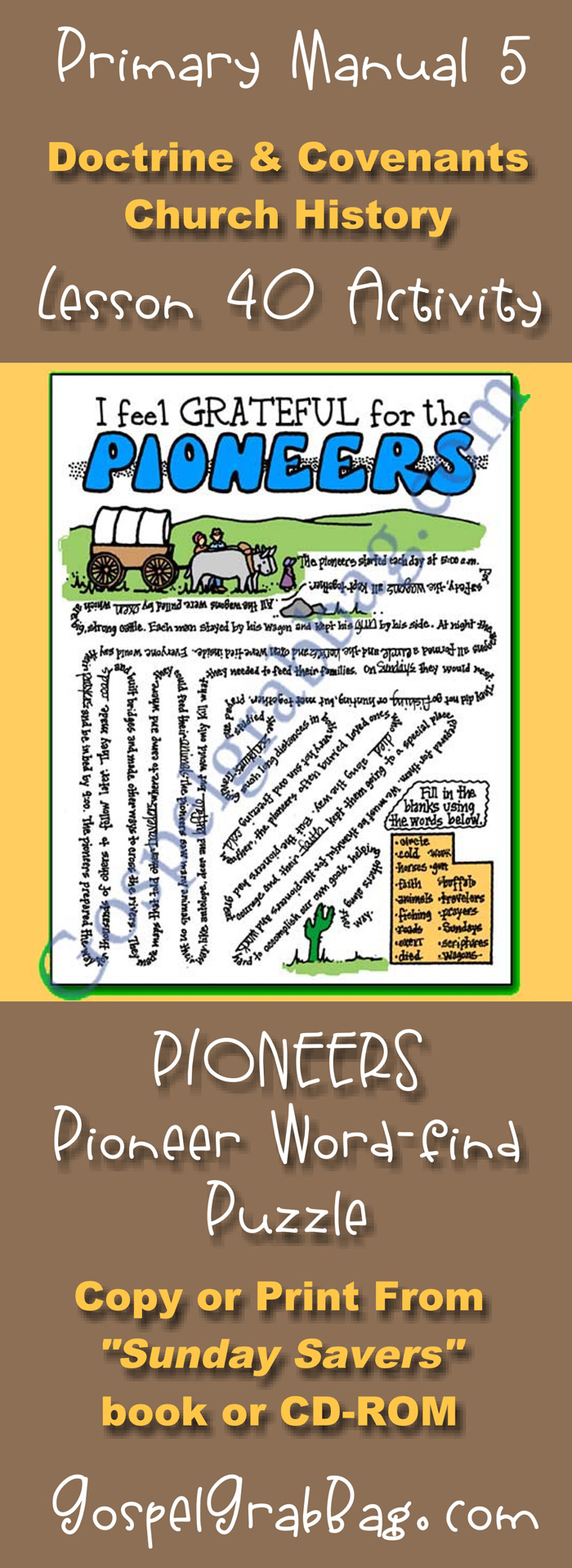 WORK Pioneer Word find Puzzle Doctrine And Covenants LDS Primary