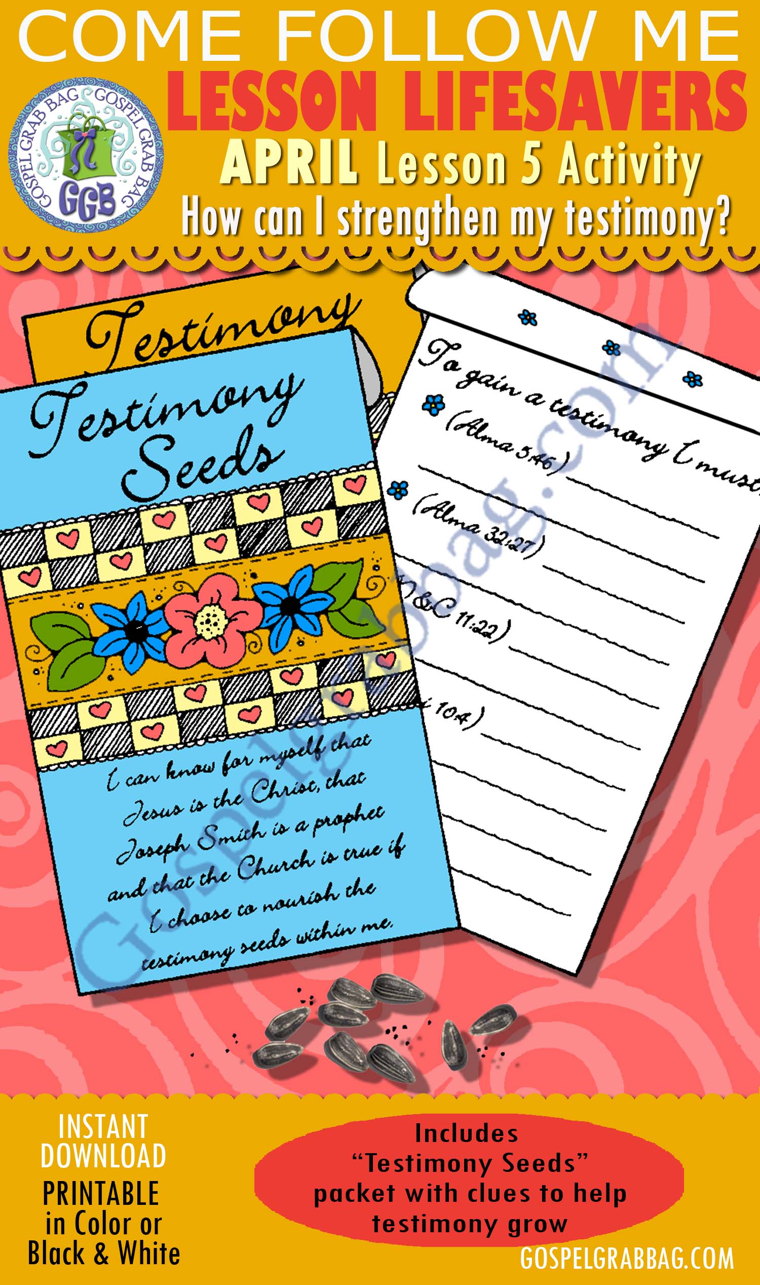 TESTIMONY LDS Lesson Activity Testimony Seeds packet with clues