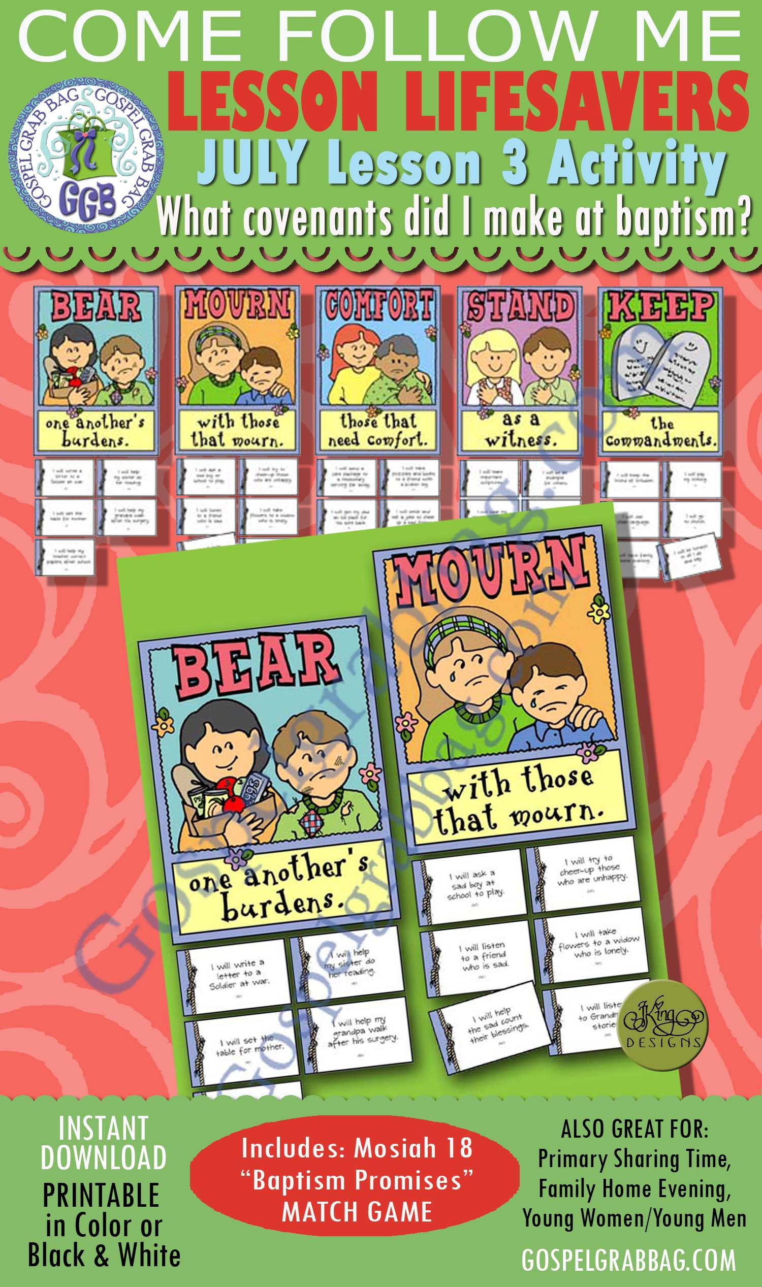 BAPTISM PROMISES: LDS Lesson Activity - Baptism Promises match game ...