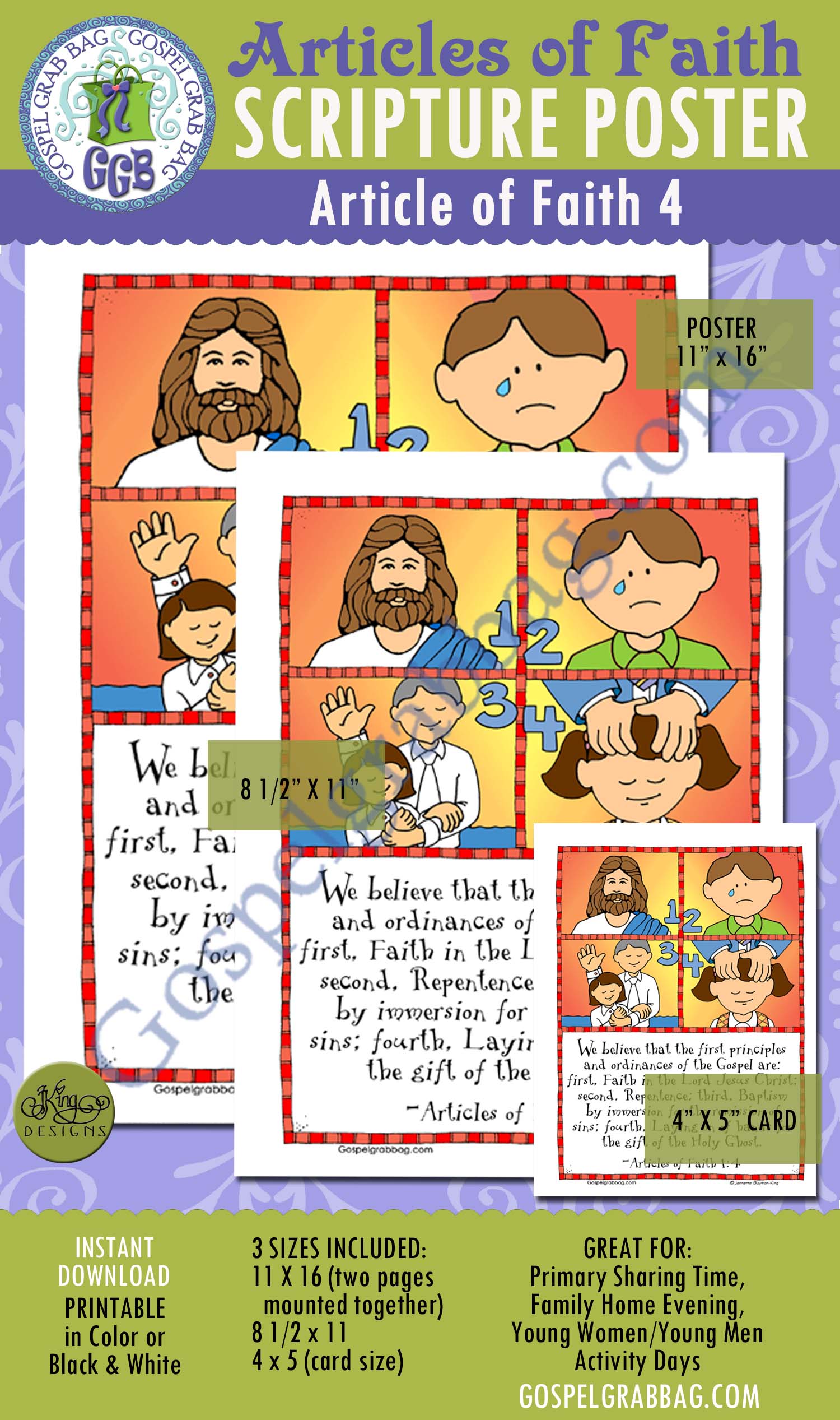 Article of Faith 1:4 scripture poster/card set - first principles ordinances of gospel