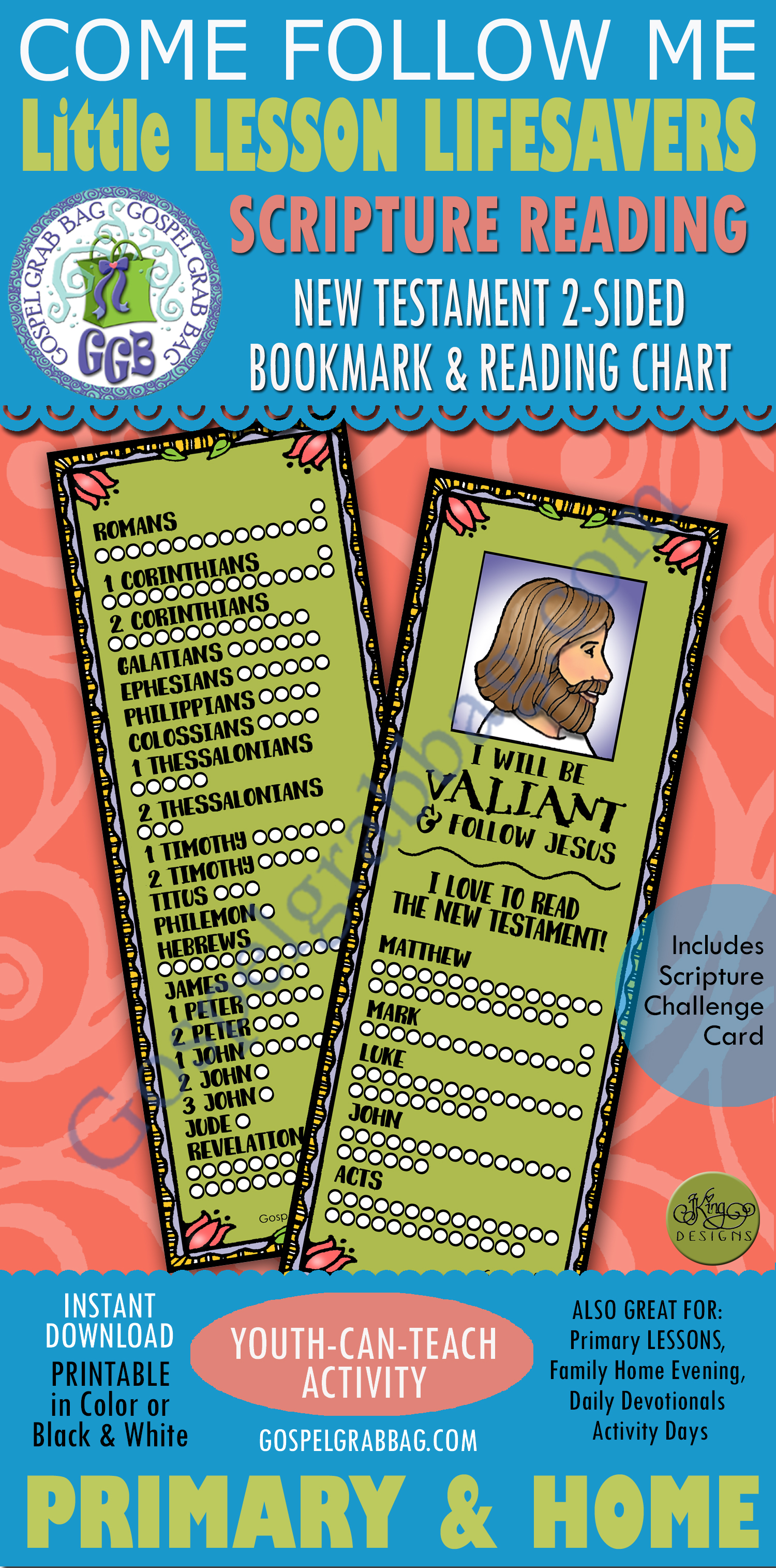 New Testament bookmark “I Will be valiant and follow Jesus.”
