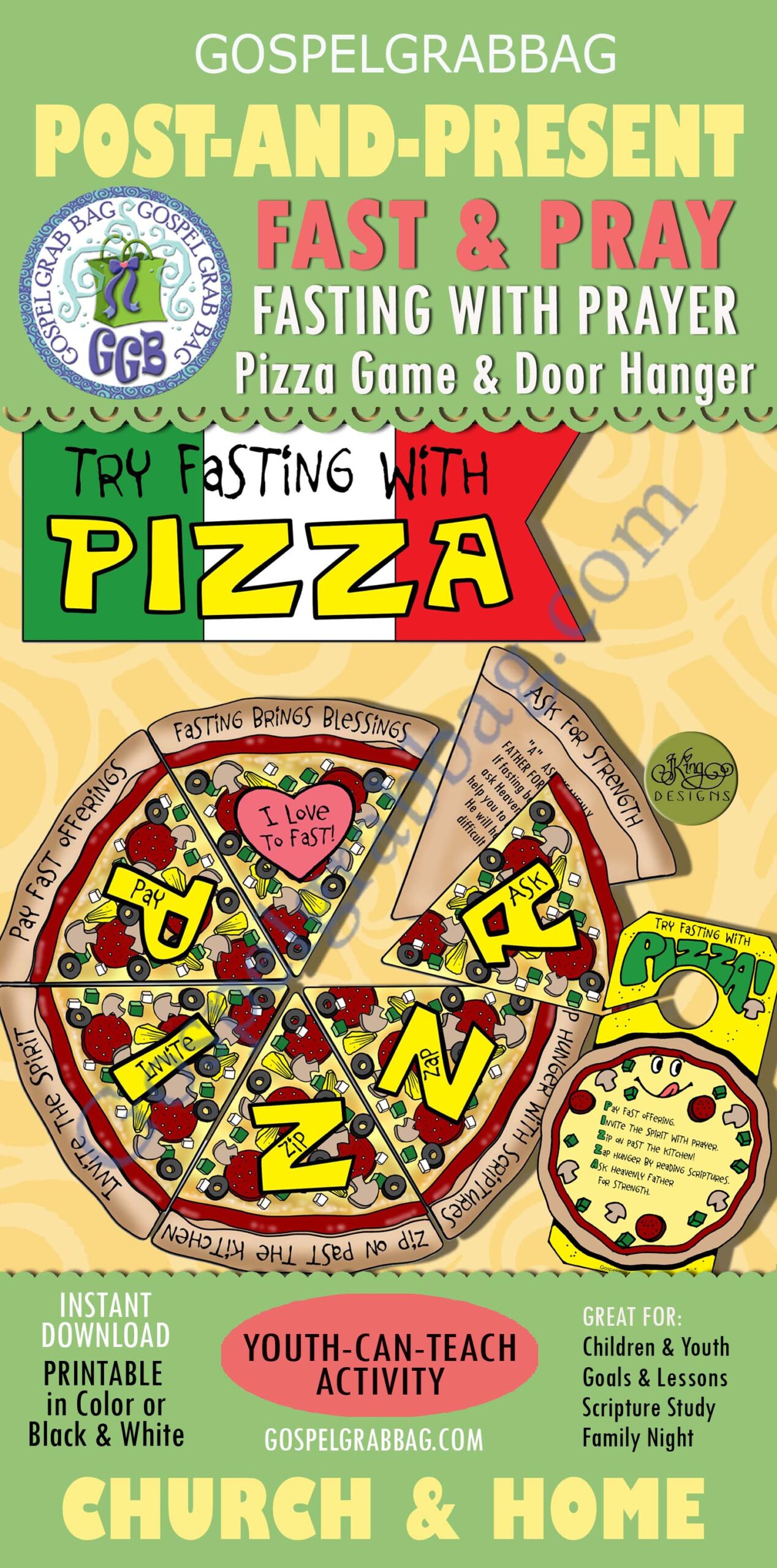 Try Fasting with Pizza! Match Game and Door Hanger Reminder