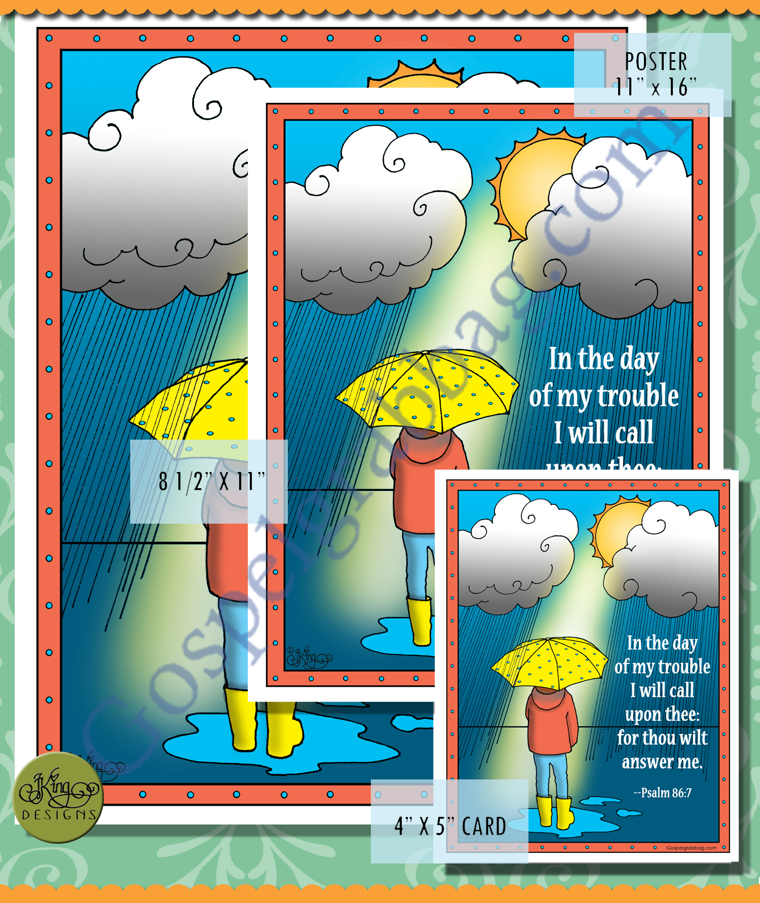PSALM 86:7 scripture poster/card set “In the day of my trouble I will call upon thee ….”