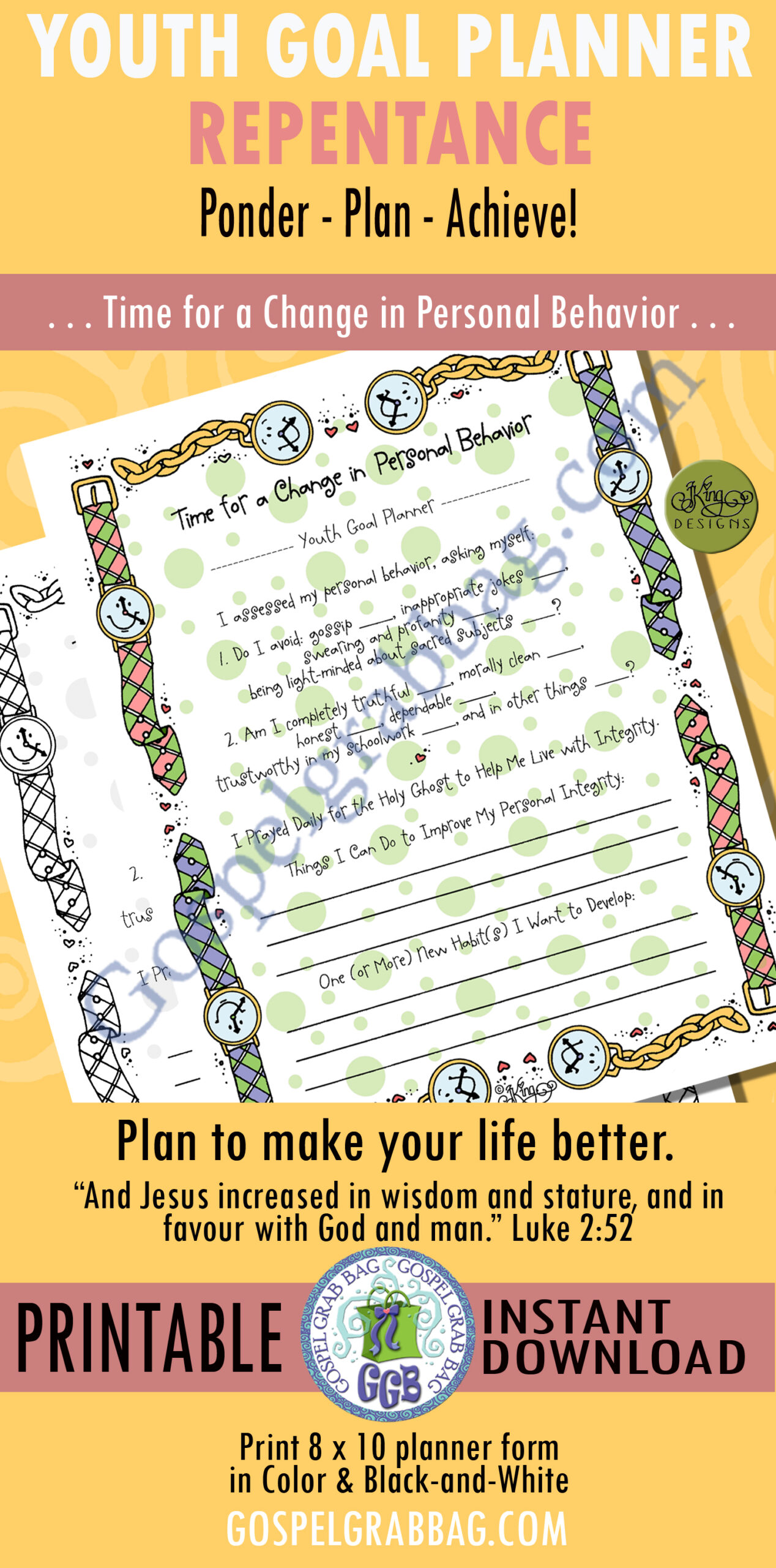 Youth Goal Planner on repentance and change