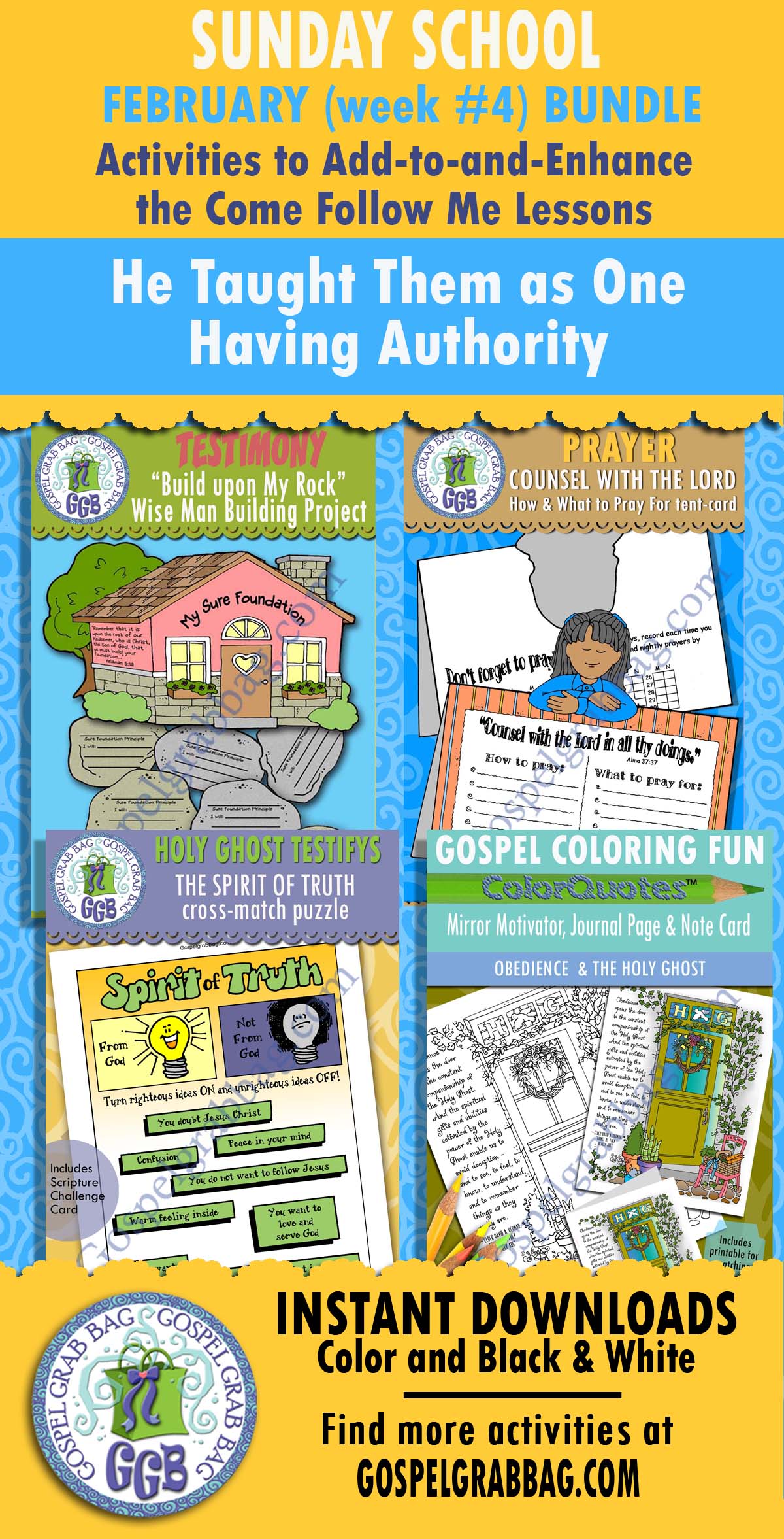 BUNDLE 4 - SUNDAY SCHOOL Class lesson activities for "He Taught Them as One Having Authority" COME FOLLOW ME