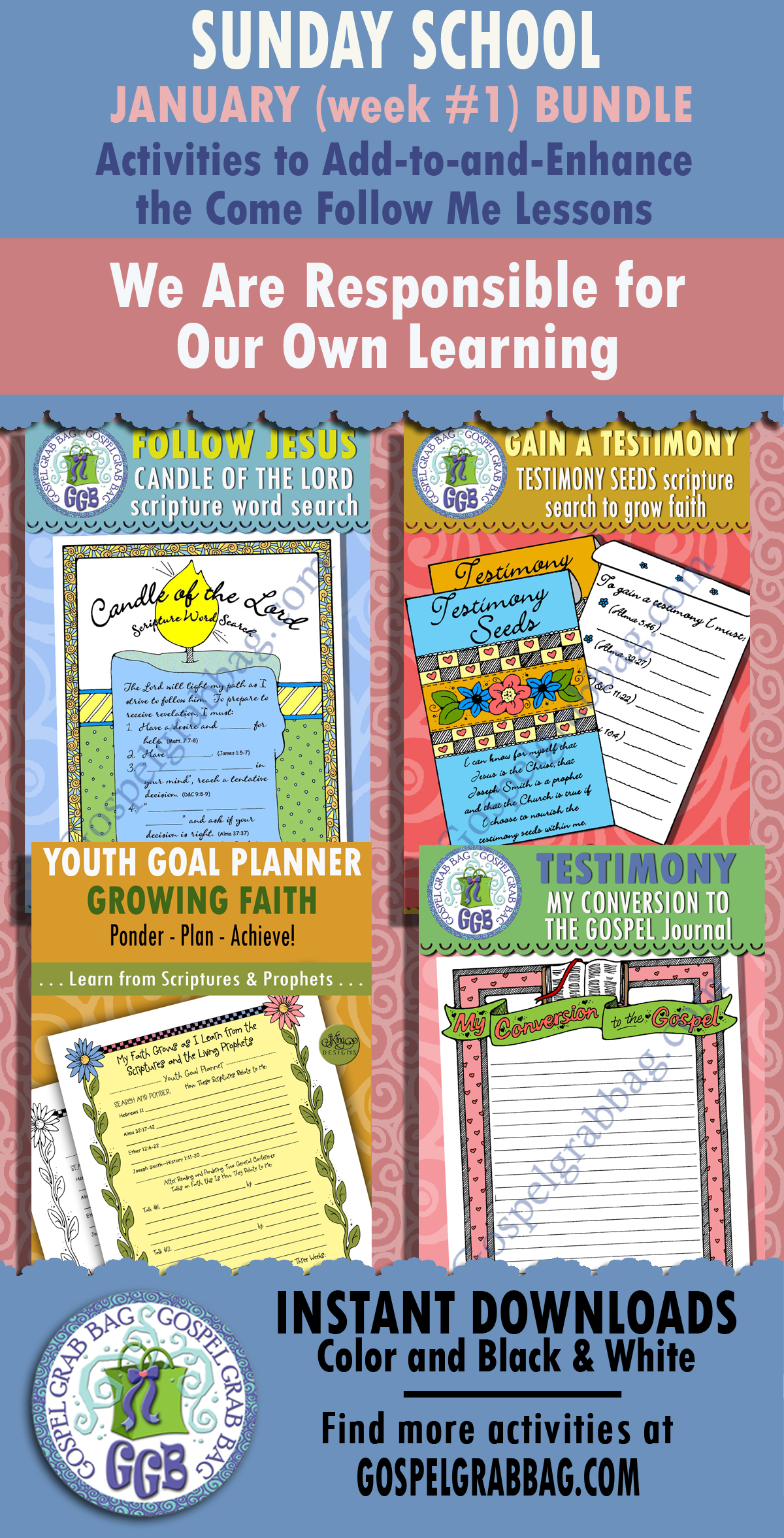 Sunday School "We Are Responsible for Our Own Learning" ACTIVITIES BUNDLE