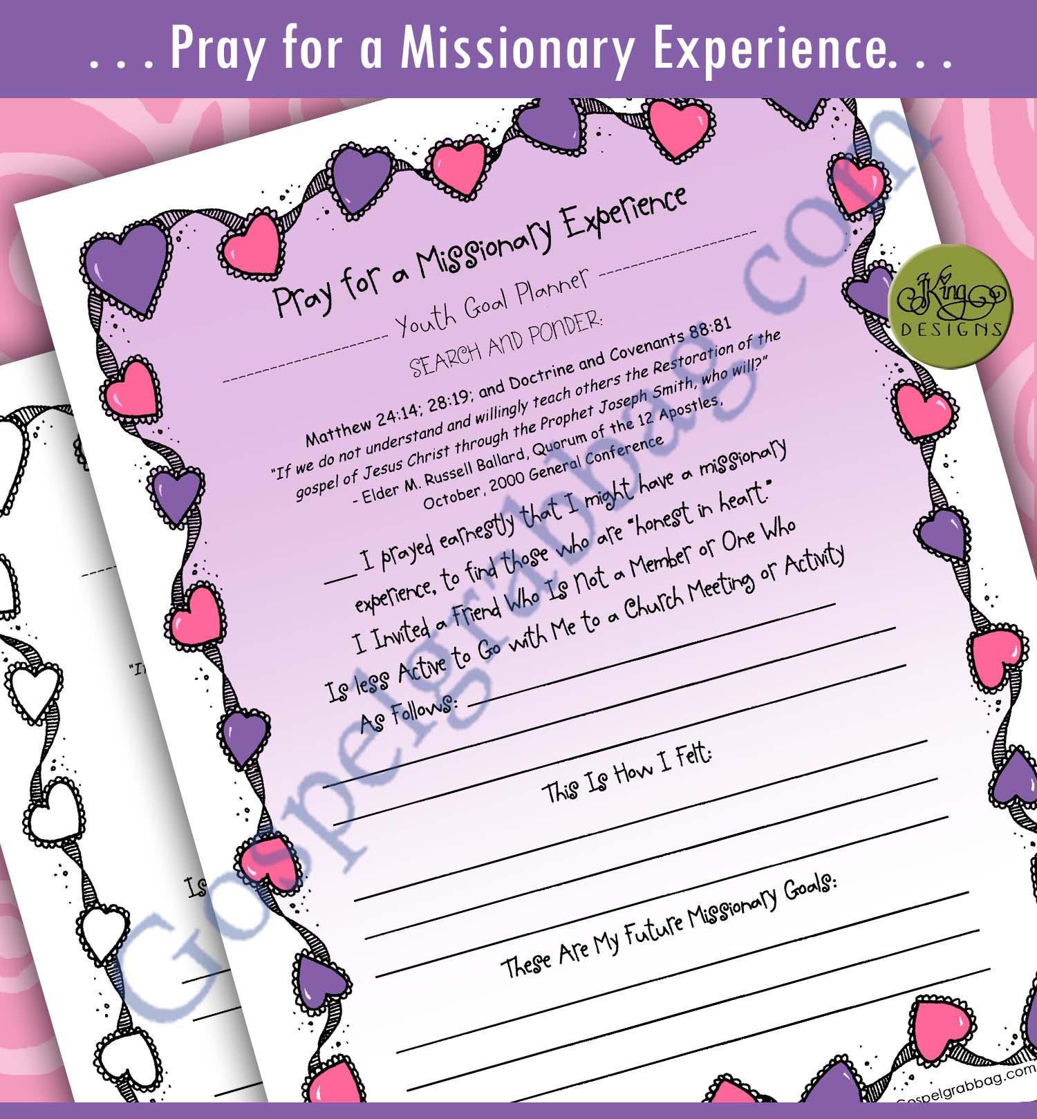 YOUTH GOAL PLANNER "Pray for a Missionary Experience"